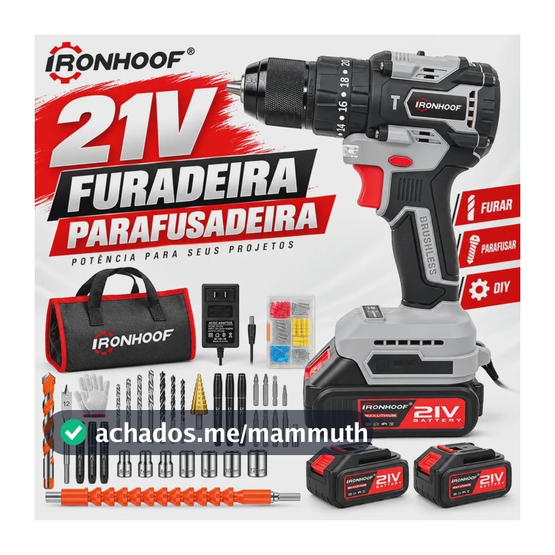 Furadeira E Parafusadeira Elétrica Profissional Brushless Bivolt 2 Baterias