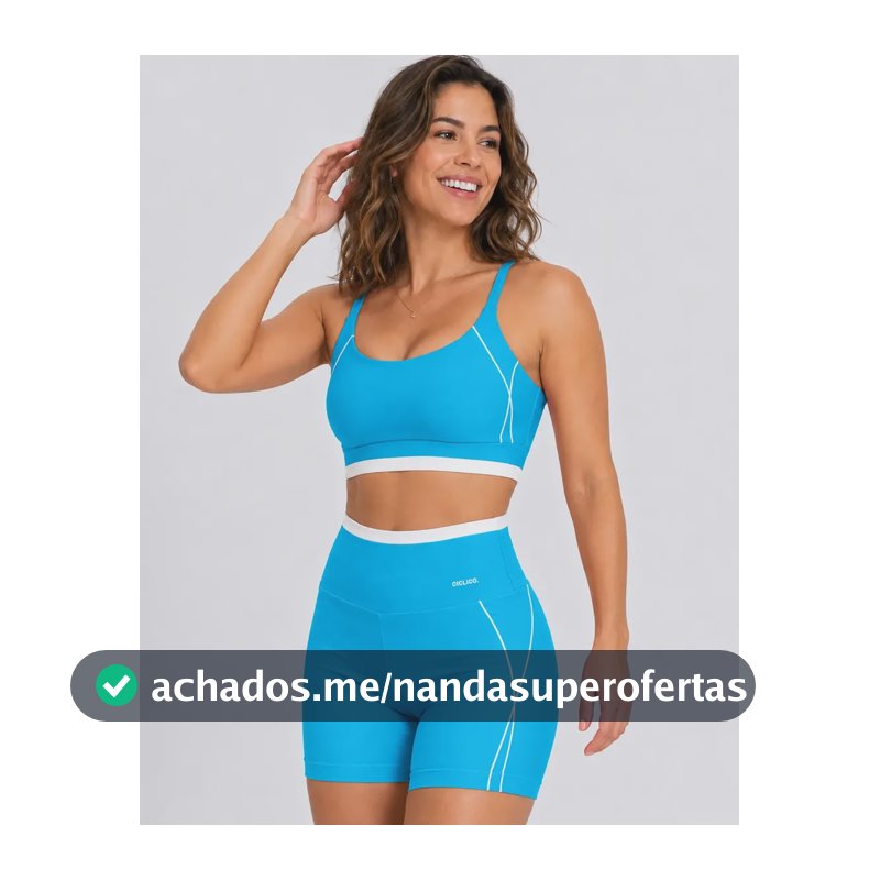 Conjunto Feminino Academia Shorts E Top Alcinha Fitness Azul-turquesa Liso G