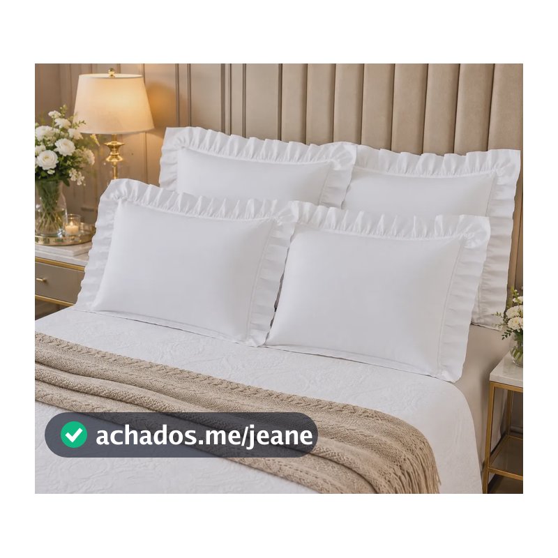 Par De Fronha Travesseiro Babado 180 Fios Algodao Cor Branco Branco Liso