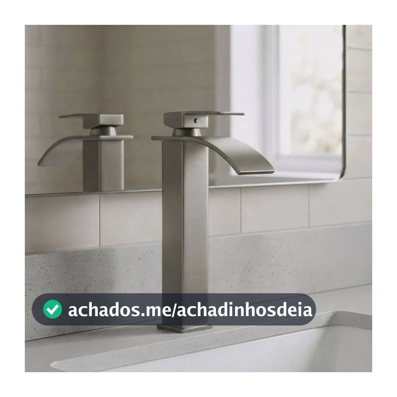 Torneira Cascata Monocomando para Cuba de Apoio Inox Escovado Bica Alta Água Quente e Fria