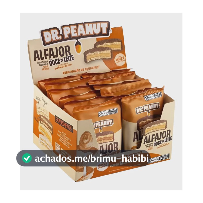 Pack Alfajor Dr. Peanut com Whey Protein, Sabor Doce de Leite e Cobertura de Chocolate, 12 Unidades