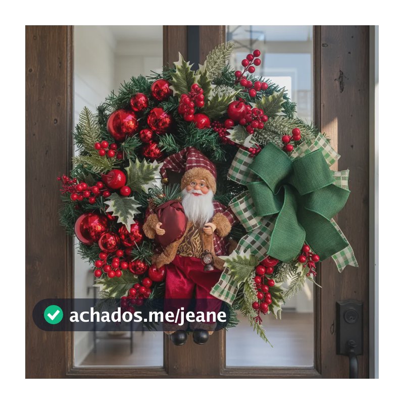 Guirlanda Natalina Enfeite D Porta Natal Papai Noel Led 40cm Vermelho