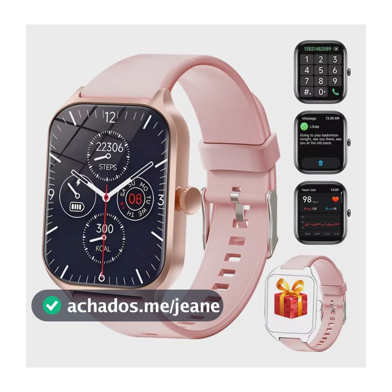 Smartwatch Aiyin GTS4 Rosa de 45mm, para Android e iOS, com Chamada Bluetooth e Tela de 2.01"