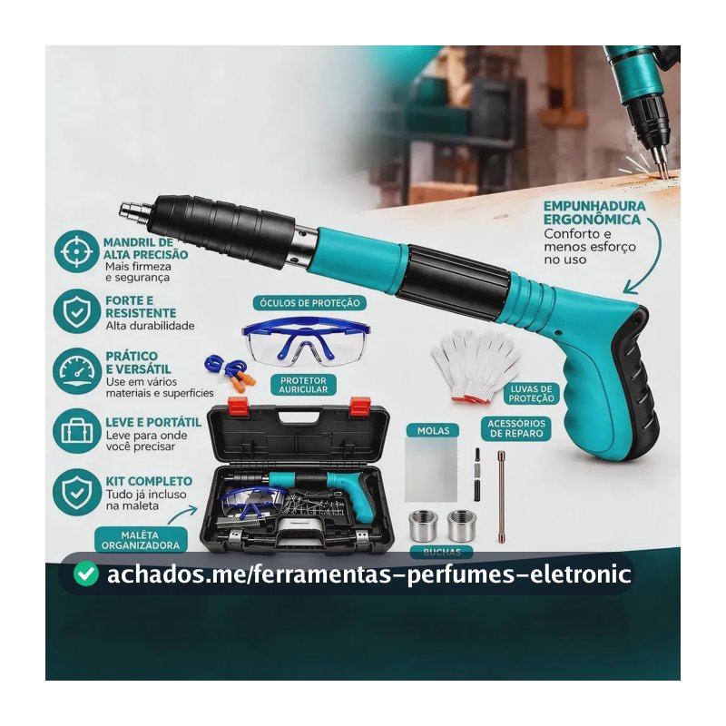 Pistola Finca Pino De Fixação Ação Direta + Acessórios Epi