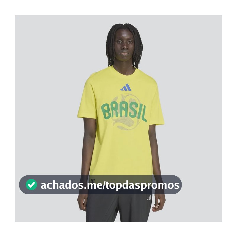 Camiseta Masculina Brasil Copa Do Mundo Da Fifa 26 adidas Amarelo Estampa Localizada G Liso