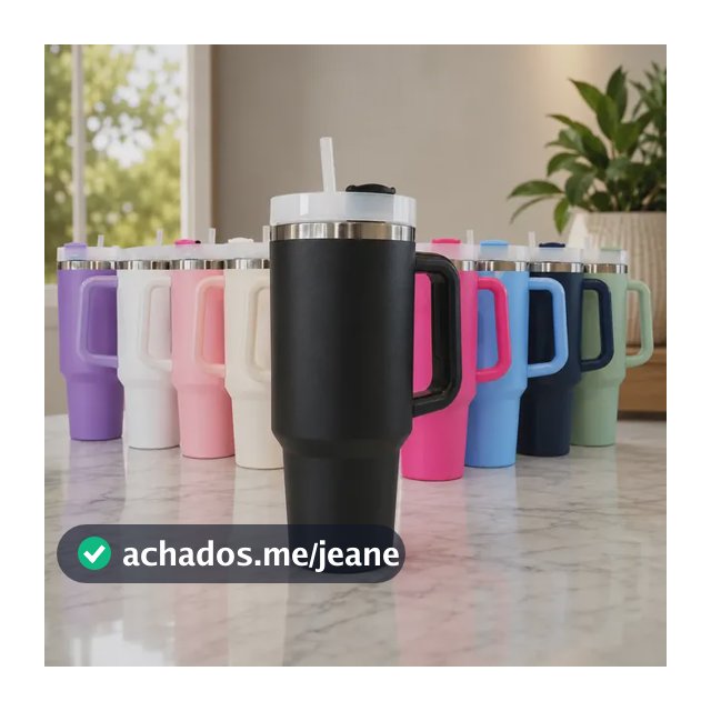 Copo Térmico Inóx Com Canudo E Tampa Grande 1200ml 1.2litros Preto Liso
