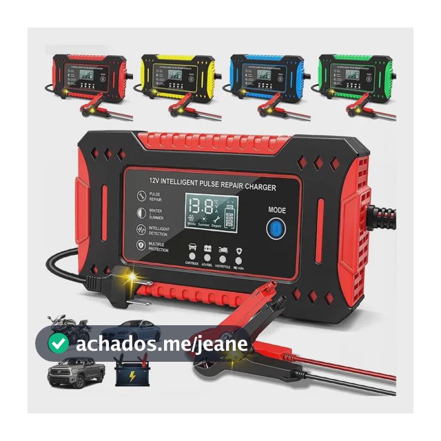aweshine Carregador inteligente de bateria automotivo 12V portátil, para carro, moto, caminhão e bateria estacionária vermelho