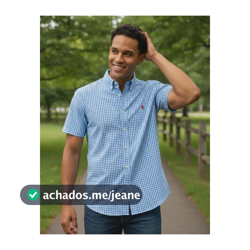 Camisa Ralph Lauren Xadrez Manga Curta Masculina Classic Fit Azul Celeste M