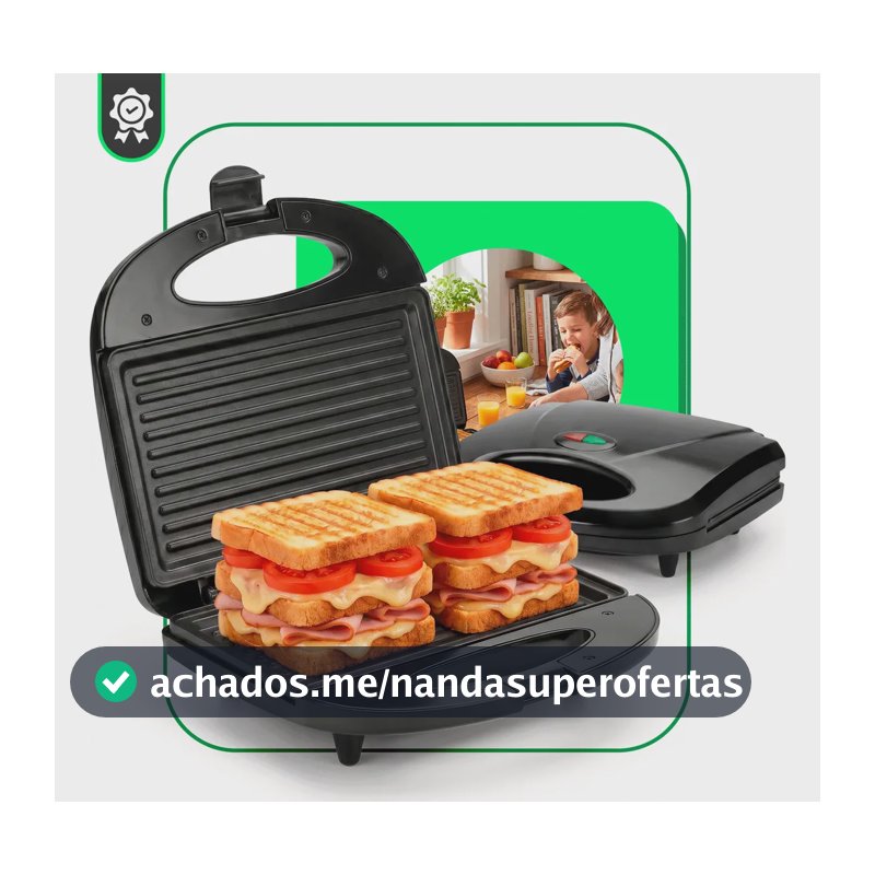 Sanduicheira Elétrica Grill 750w Antiaderente Termostato Aut Preto 127v