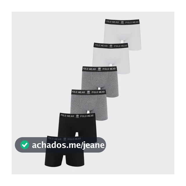 Kit 6 Cuecas Boxer Algodão Polo Wear