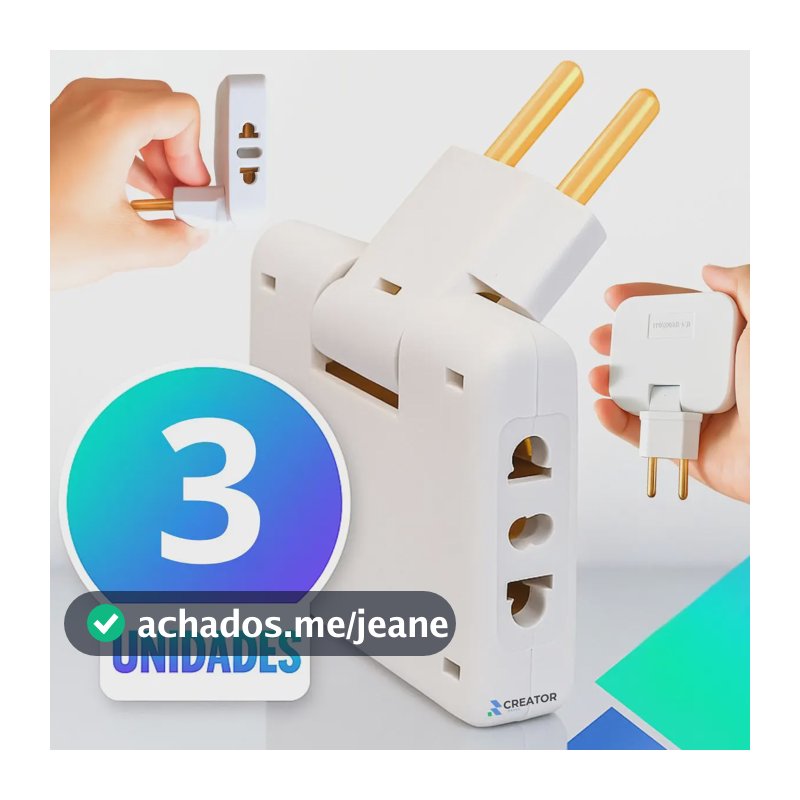 Kit 3 Adaptador Benjamin T Articulado 3 Saídas Elétrico Triplo Lateral Articulado 10a Cor Branco Adaptador De Tomada T Dobrável 3 Pinos Plug Universal Bivolt Creator Brasil