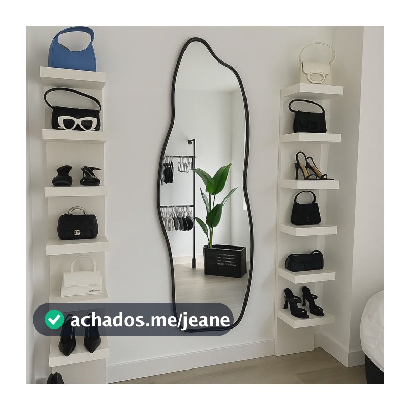 Espelho Orgânico Decorativo para Corpo Inteiro com Moldura de Couro Preto 100x50 cm