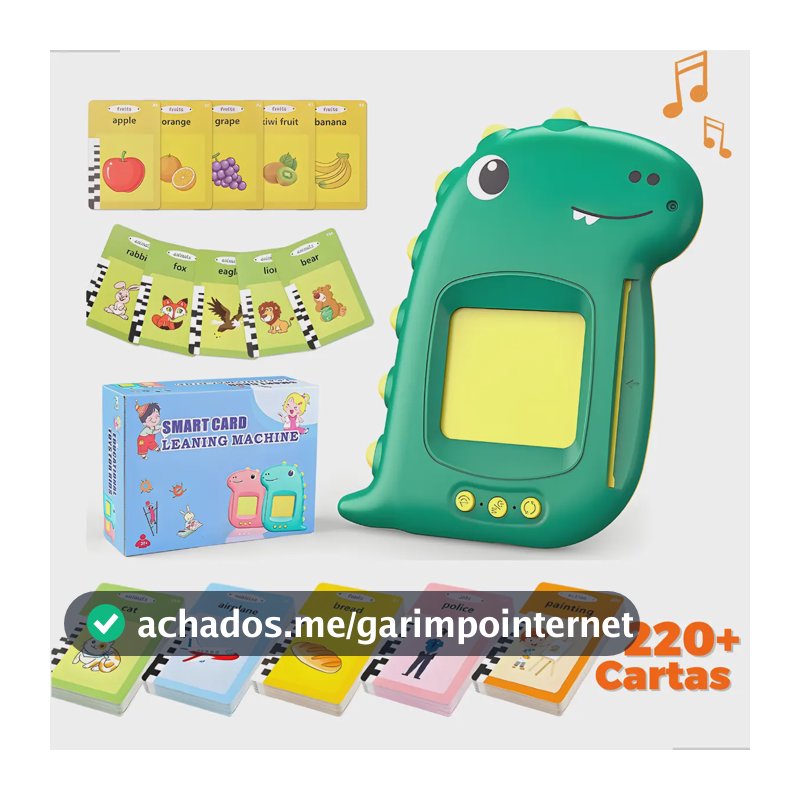 Brinquedo Dinossauro Alfabetizar Fala Inglês Card Infantil Cartão 224 Palavras Shiny Love
