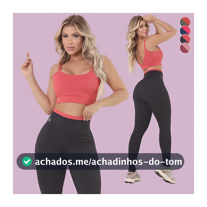 Conjunto Fitness Feminino Top Legging Poliamida Cintura Alta Conjunto (preto+ Rosa) Gg (44)