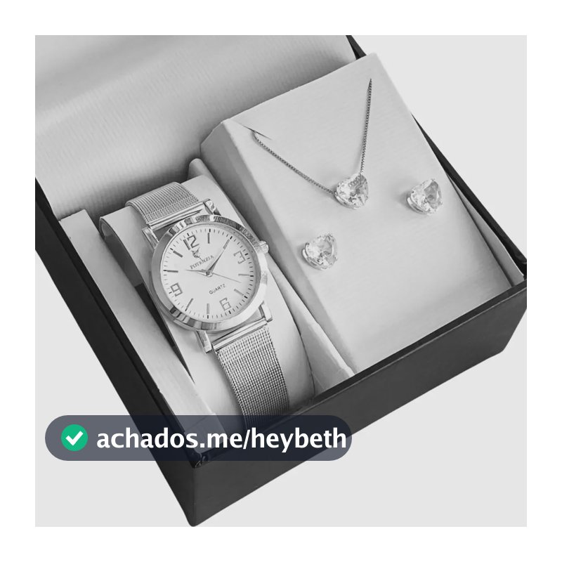 Kit Relógio Feminino Prata Prova D'água + Colar E Brincos Prateado