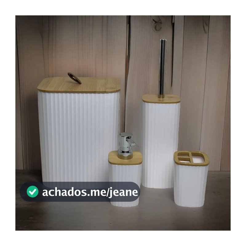 Kit Banheiro Bambu Branco 4 Peças Quadrado Minimalista
