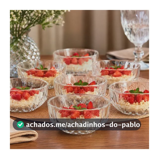 Jogo Conjunto Sobremesa Sorvete Vidro Bowl 6 Peças Diamantin Transparente