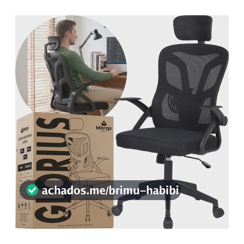 Cadeira De Escritorio Ergonomica Nr17 Glorious Marqs Home Giratoria Resistente Reforçada 180kg Confortavel Reuniao Mesh Preta