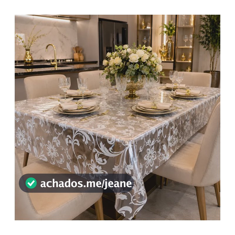 Toalha De Mesa Arabesco 6 Lugares Transparente Impermeável Transparente Arabesco Cristal