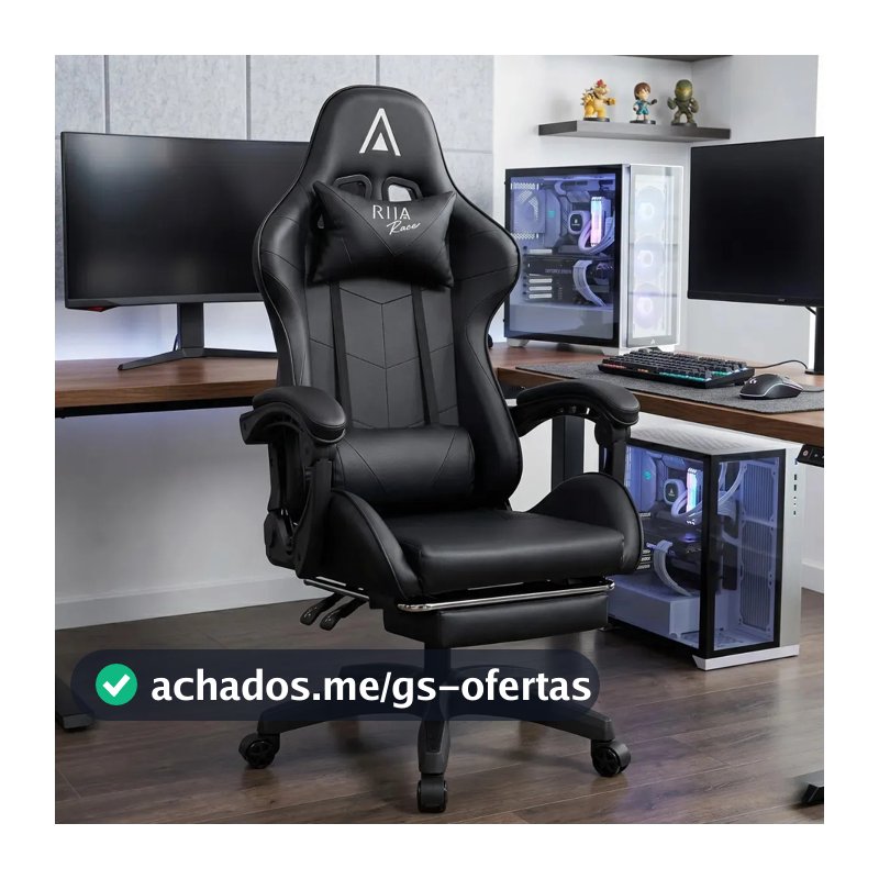 Cadeira de Escritório Gamer Alpha Racer Ergonômica Couro Sintético Reclinável Altura Ajustável com Apoio para Pés Preta Vincere Brasil