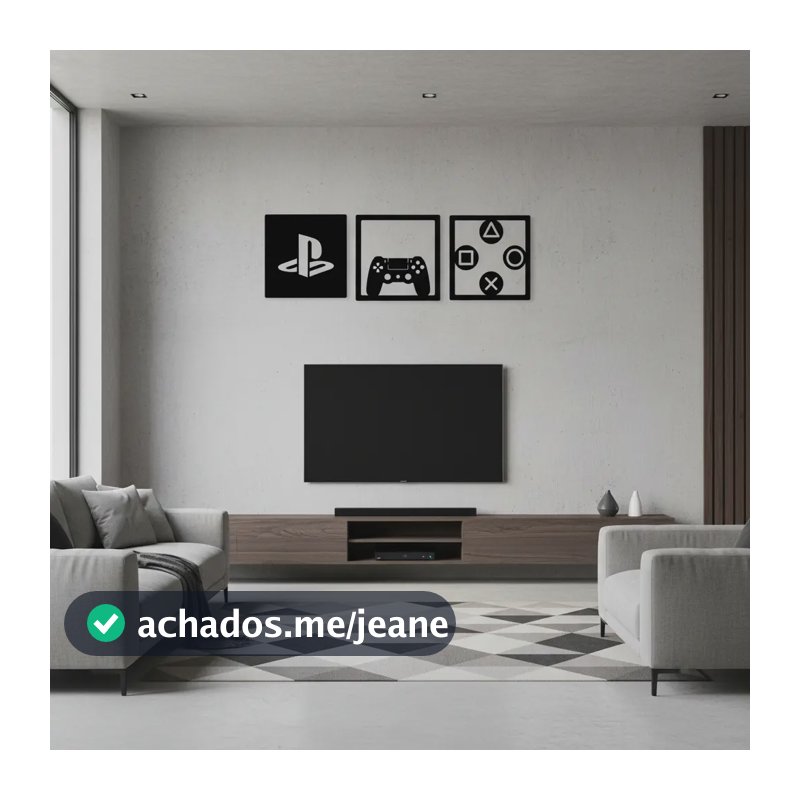 Kit 3 Quadros Vazados Gammer Jogos Geek  Play Mdf Preto Preto