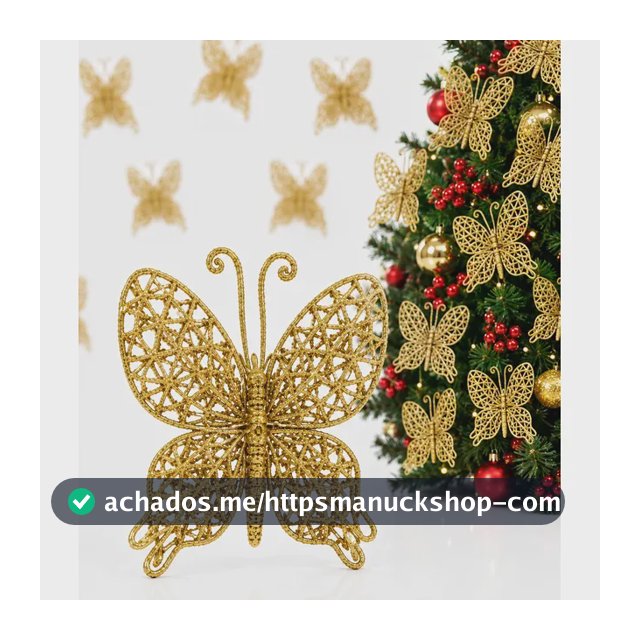 Kit C/12 Flor Luxo Borboleta Decoração Enfeite Árvore Natal