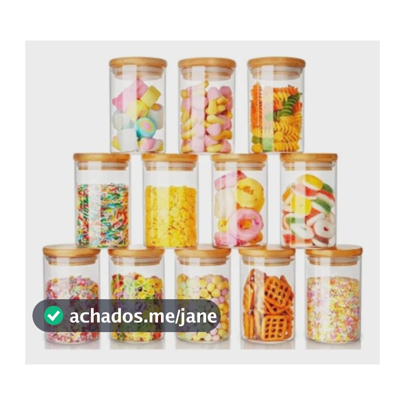Kit 10 Potes De Vidro Condimentos 350ml Com Tampa De Bambu