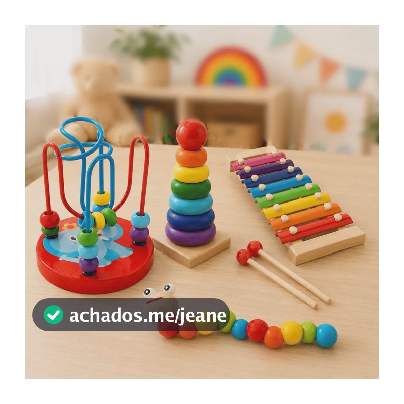 Kit 4 Brinquedos Sensorial Madeira Montessori Didático Pedag