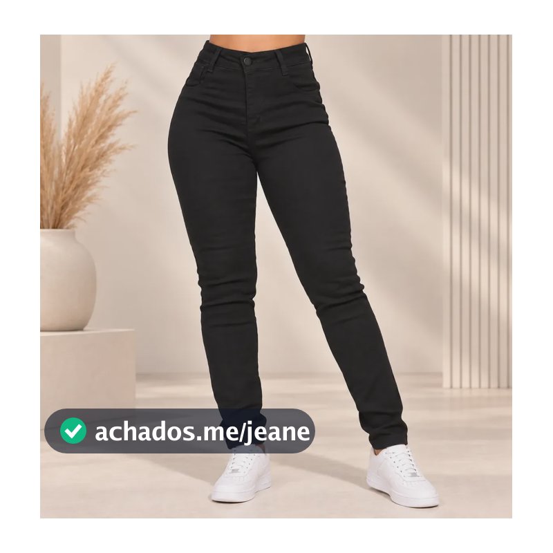Calça Jeans Feminina Preta Cintura Alta Com Lycra Stretch Preto 40