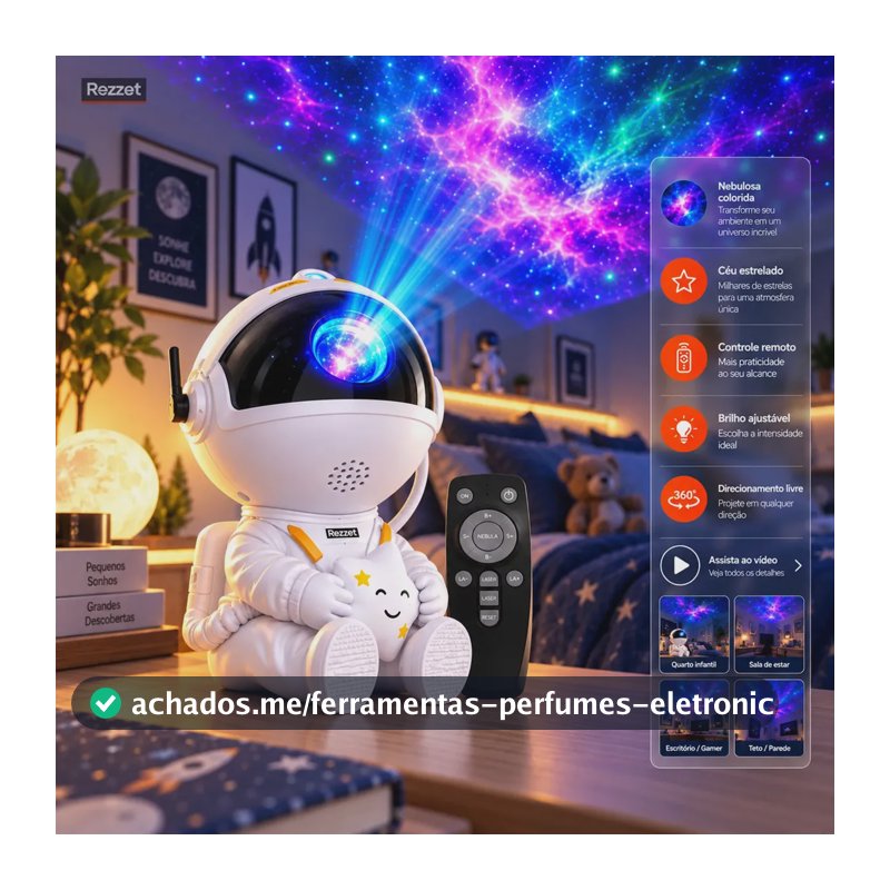 Luminária De Mesa Astronauta Abajur Quarto Projetor Galáxia Espacial Estrelas Nebulosa LED Controle Remoto Luz Noturna Teto Parede Decoração Infantil Luz Teto Rezzet