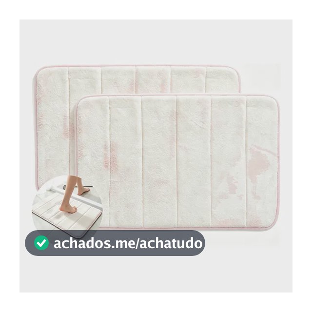 Kit 2 Tapetes Felpudos Banheiro Antiderrapantes 60x40cm Rosa Geométrico