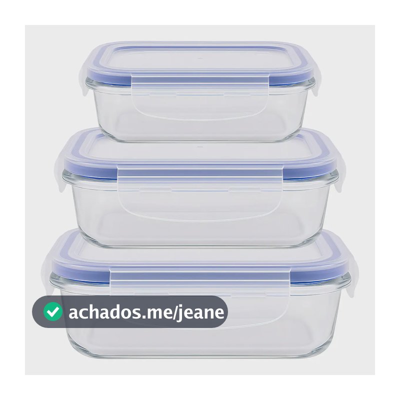Kit 3 Potes Herméticos De Vidro Tampa Com Trava Multiuso Cor Vidro Transparente