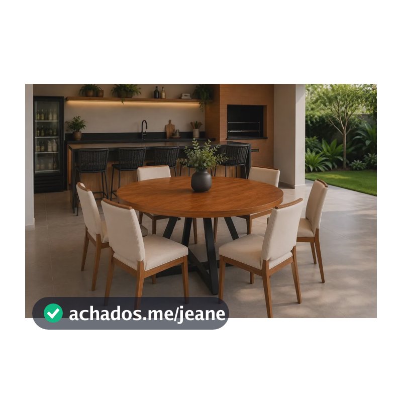Mesa Redonda Madeira 120cm Área Gourmet 6 Lugares Marrom Preto