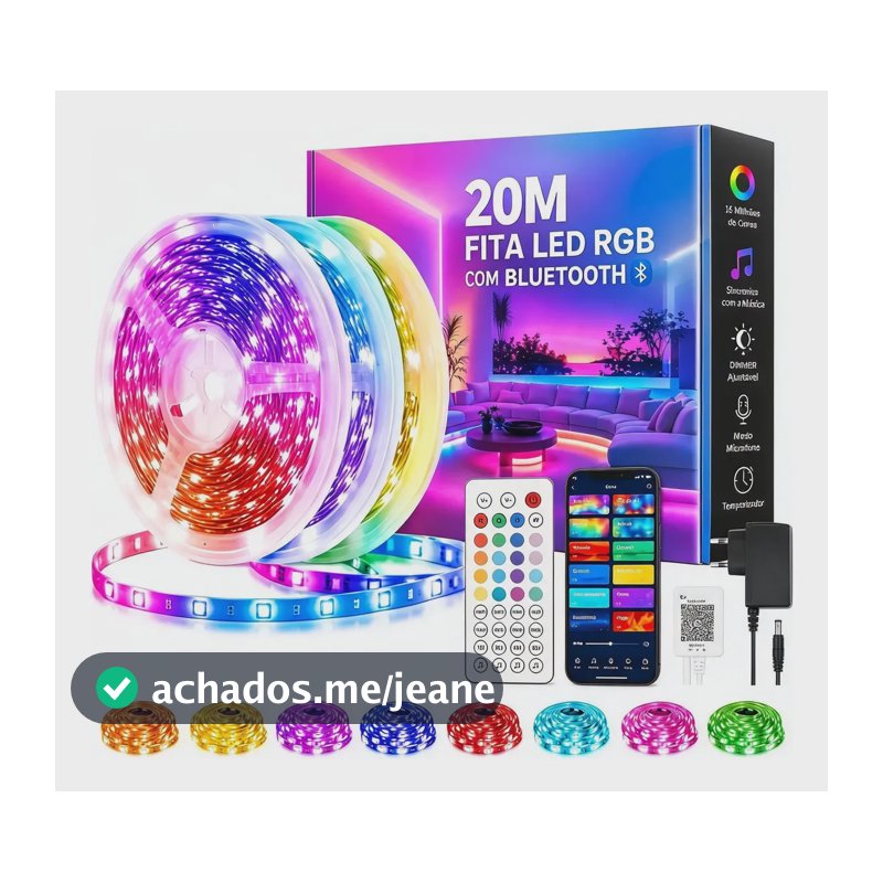 Fita Led Luz Bluetooth Rgb 20 Metros Controle Remoto E App Rgb 127/220v 20m