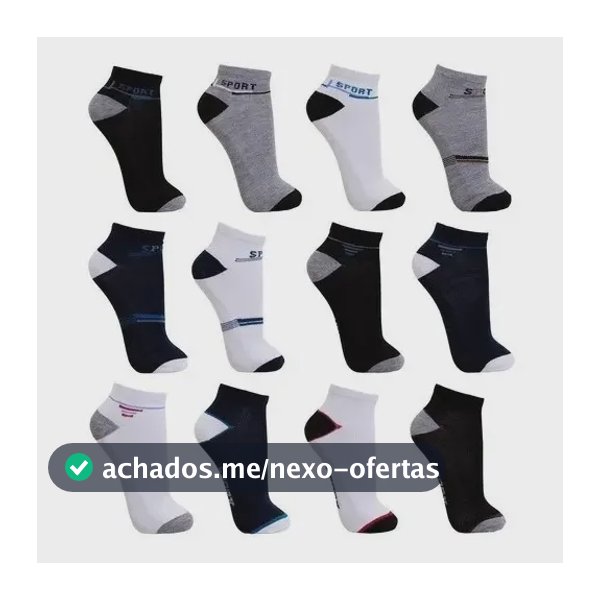 Kit 12 Pares Meia Premium Cano Curto Tamanho Especial 38ao44 Variadas 38-44
