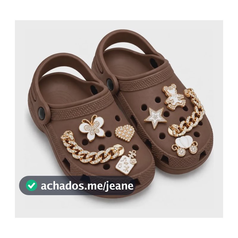 Babuche Decorada Com Enfeites Super Leve E Macio Marrom 33/34