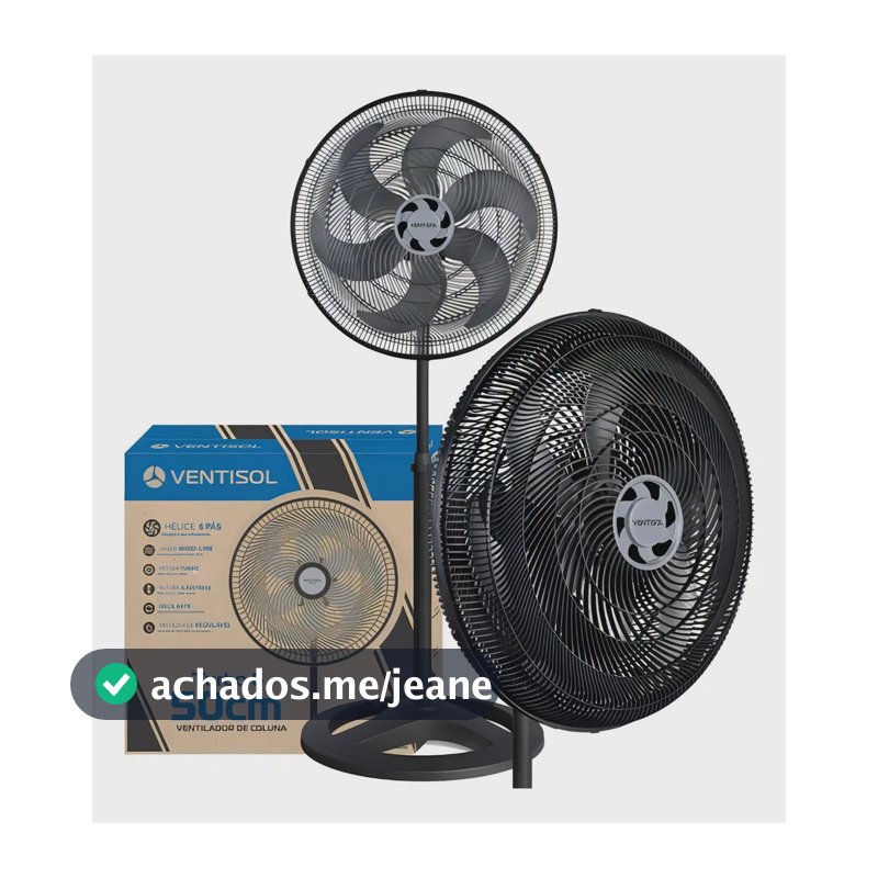 Ventilador Oscilante De Coluna Ventisol Turbo 6 Pás 50cm Preto
