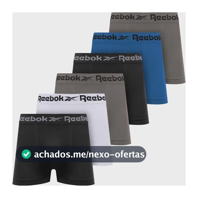 Kit 6 Cuecas Boxer Reebok Microfibra Sem Costura Original