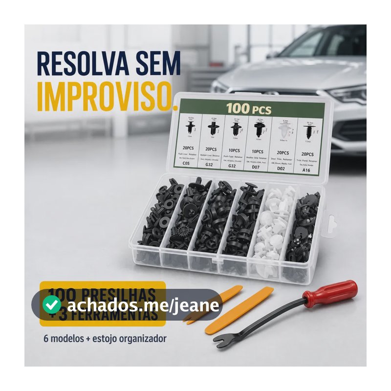 Kit 100 Presilha Grampo Parabarro Parachoque Com Removedor