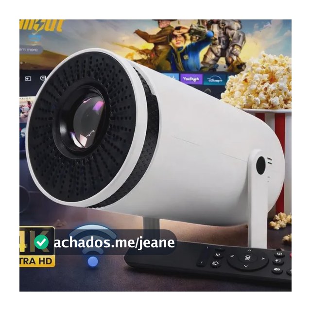 Projetor Portátil VLX HY300 Smart Android 11 Wi-Fi Bluetooth, Branco, com Imagem HD 720p e Suporte a 4K