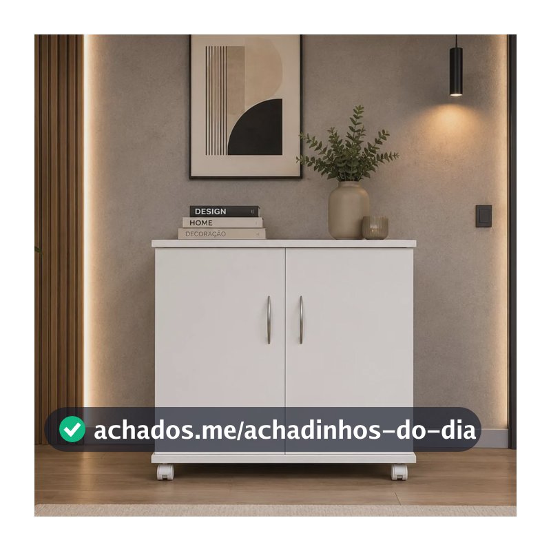 Balcão Aparador Multiuso 71x60 Mdp Auxiliar Com 4 Rodinhas Branco