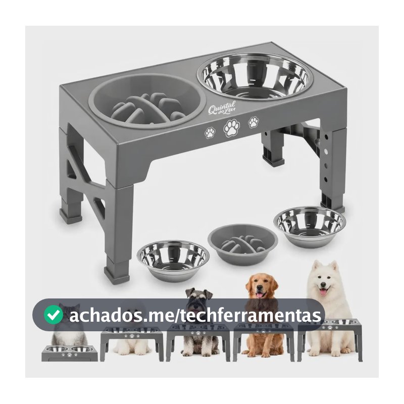 Comedouro Elevado Dobrável Ajustável Lento Para Cães E Gatos Não Aplicável Cinza