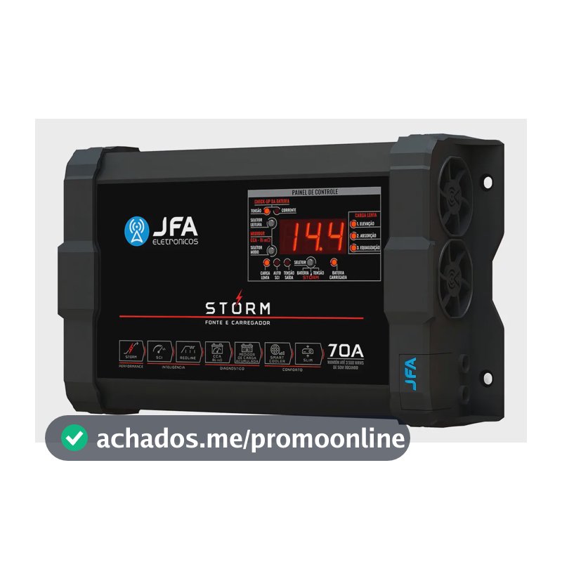 Fonte Automotiva Jfa Storm 70A Bivolt C Voltímetro e Amperímetro Preto para Baterias
