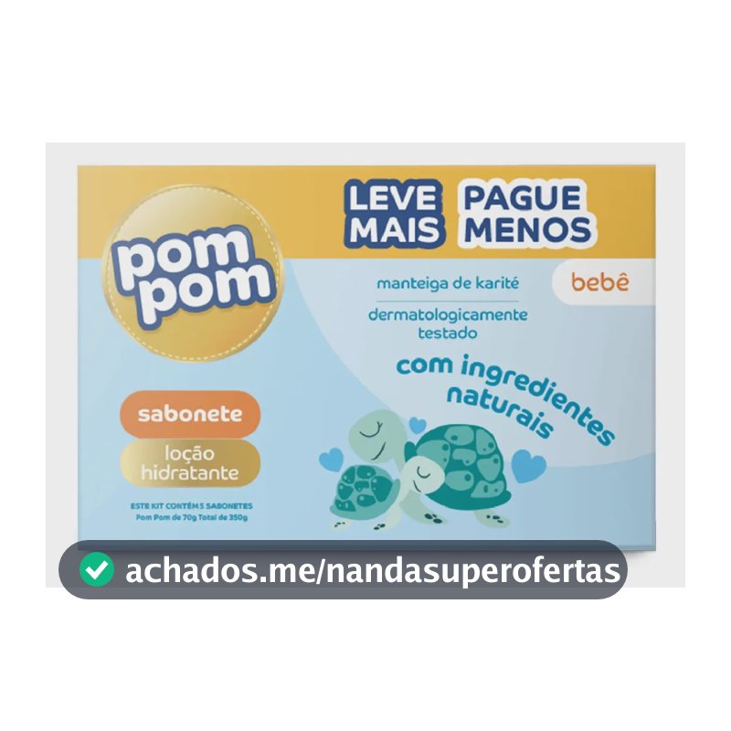 Kit Sabonete em Barra Pom Pom Manteiga de Karité com 5 Unidades de 70g