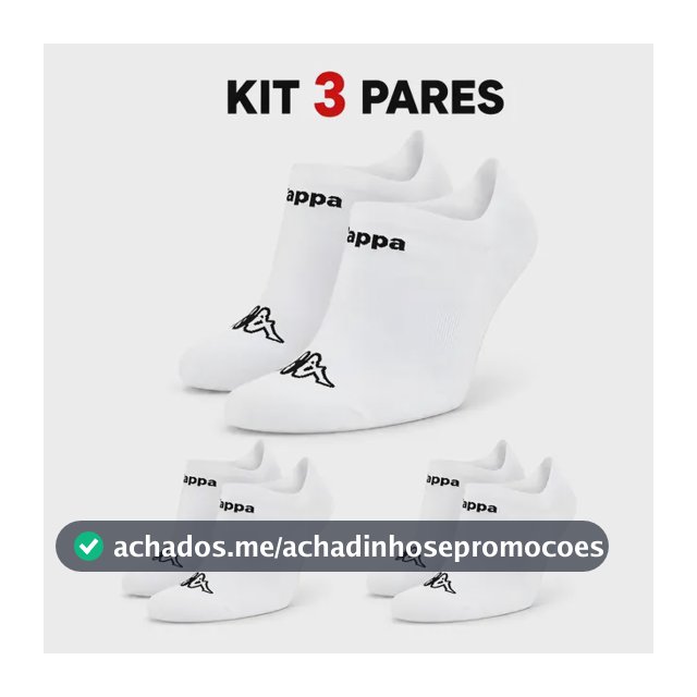 Kit 3 Pares Meias Kappa Sapatilha Soquete Invisível Original Branco 38-43
