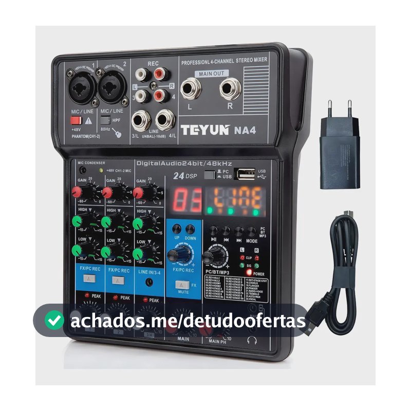 Mesa De Som Interface Bluetooth 4canais Teyun 24 Efeitos Voz
