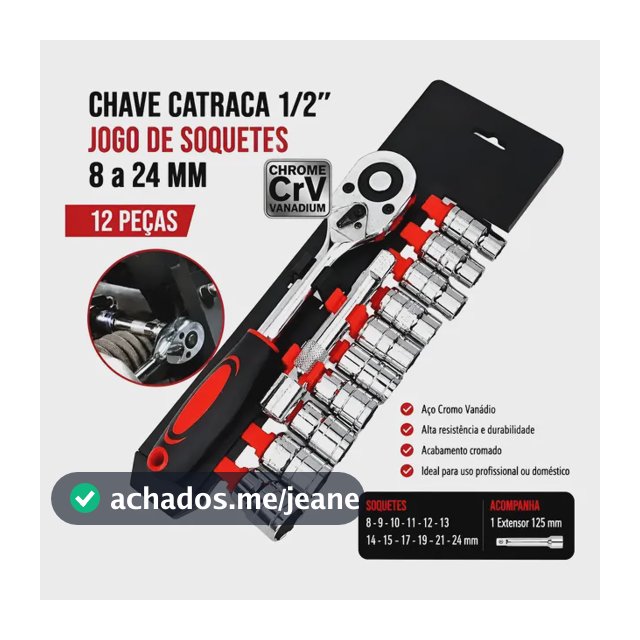 Chave Catraca 1/2 Jogo Soquete 8 A 24mm 12 Peças Reversivel Preto