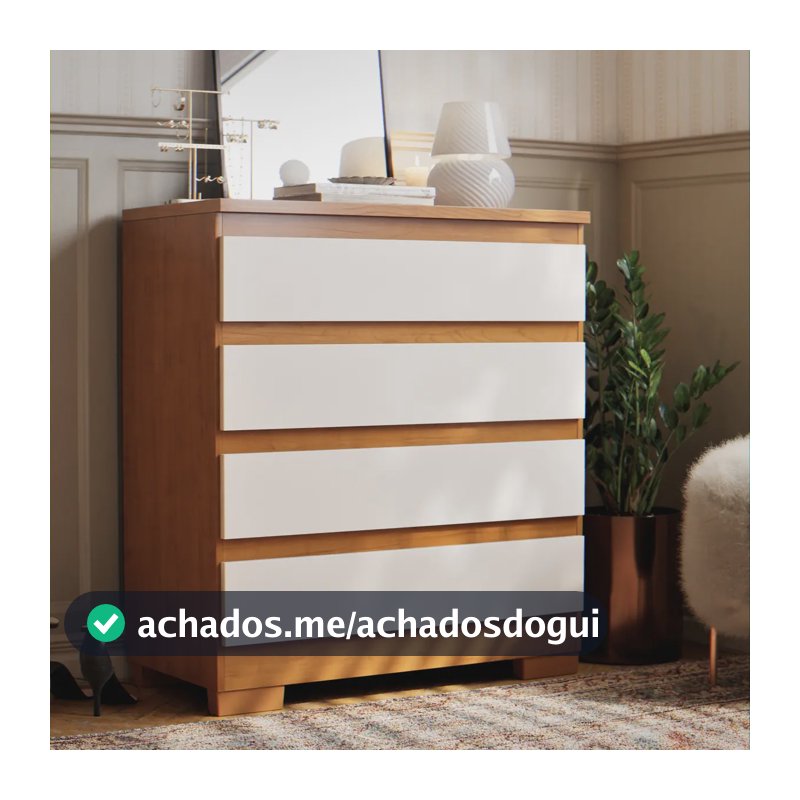 Cômoda 4 Gavetas Multiuso Para Quarto De Casal Organizadora De Roupas Com Pés Corrediças Telescópica Cor Off Nature