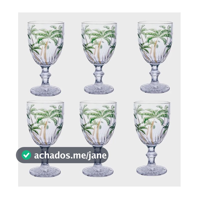 Conjunto 6 Taças Vidro Palm Tree Coqueiro 300ml Transparente Class Home