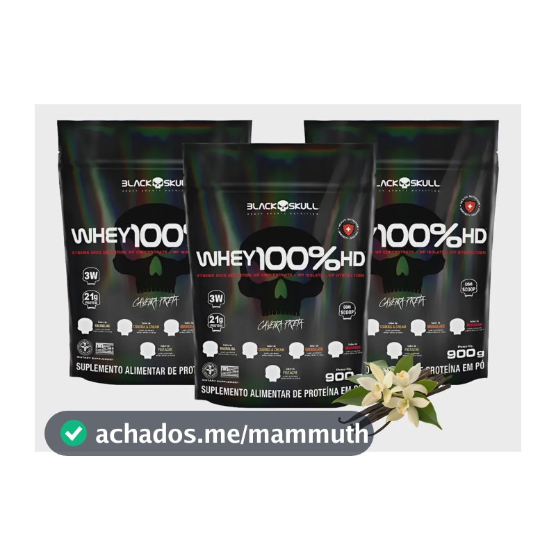 Whey Protein 100% Hd Kit 3 Unidades Suplemento Black Skull Sabor Baunilha